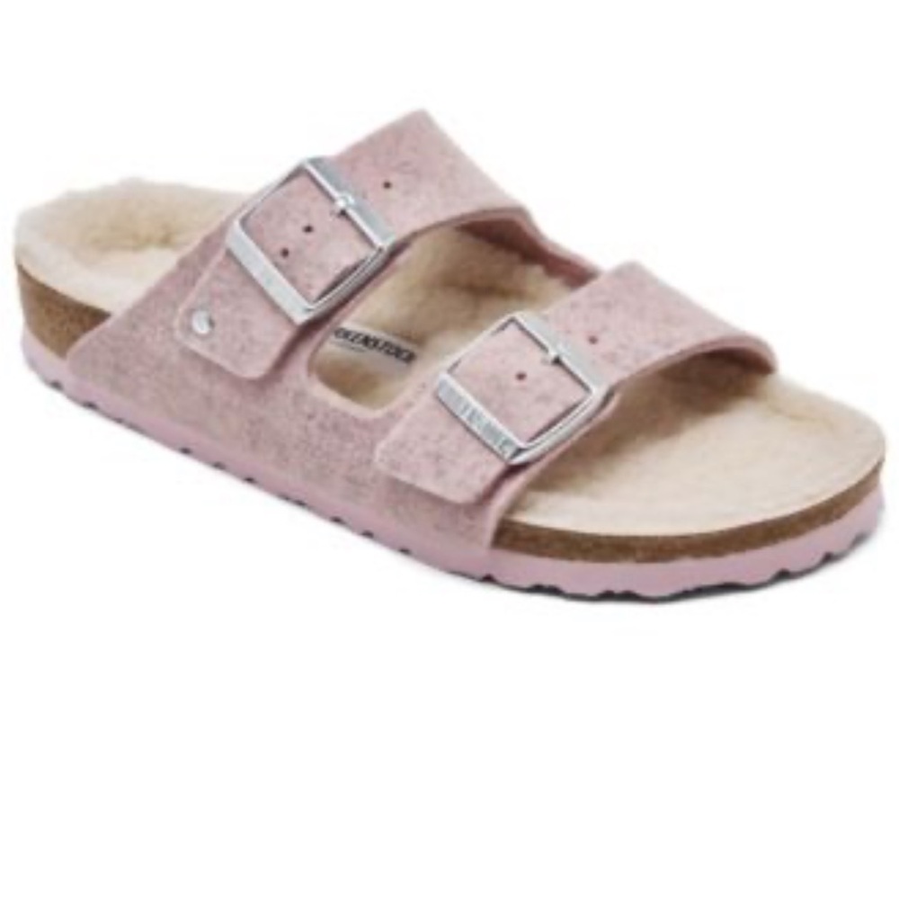 Pink fuzzy Birkenstocks